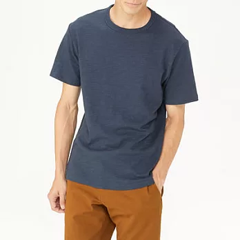 [MUJI無印良品]男有機棉節紗短袖T恤XS暗藍