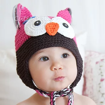 Cutie Bella手工編織嬰兒鞋帽組Owl-Fuchsia/Brown