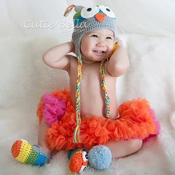 Cutie Bella手工編織嬰兒鞋帽組Owl-Sherbet