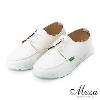 【Messa米莎】(MIT)漫步香榭大道微雅痞休閒帆船鞋-三色40白色