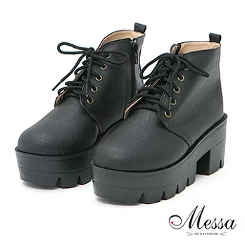 【Messa米莎】(MIT)英式學園風繫帶高跟厚底馬丁靴-三色36黑色
