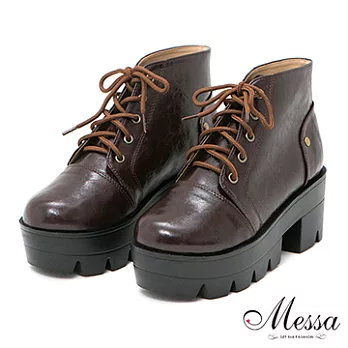 【Messa米莎】(MIT)英式搖滾艾薇兒風繫帶馬丁靴-兩色36咖啡色