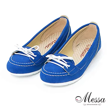 【Messa米莎】(MIT)亮麗休閒感綁帶內真皮莫卡辛鞋-三色39藍色