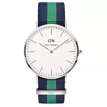 Daniel Wellington Warwick時尚男錶-/銀框/藍綠寬帶0205DW