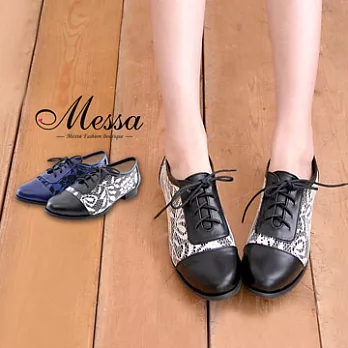 【Messa米莎】(MIT) 英倫風尚經典蕾絲艷色內真皮牛津鞋-兩色37黑色