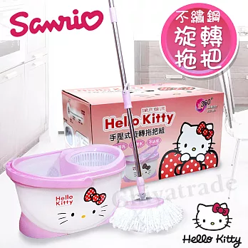 Hello Kitty 凱蒂貓 手壓式360度旋轉拖把組(不鏽鋼手把超耐用)