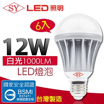 【SY聲億 】12W 全電壓 LED 燈泡 CNS認證6入白光