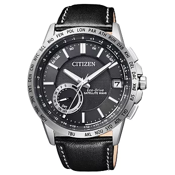 CITIZEN Eco-Drive 瞻望未來衛星對時男錶-黑x皮帶