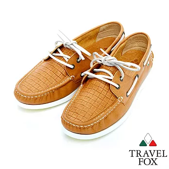 Travel Fox 編織紋鞋面帆船鞋915124-08-39棕色