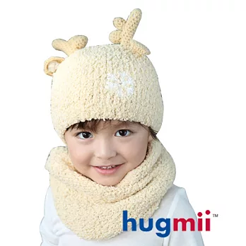 【hugmii】 兒童保暖麋鹿帽脖圍組_米