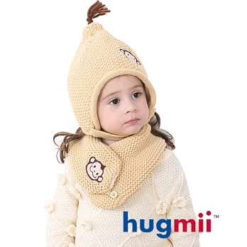 【hugmii】兒童單色保暖護耳帽脖圍組合_米色