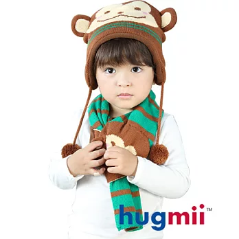 【hugmii】兒童雙耳動物造型護耳帽圍巾組_猴子