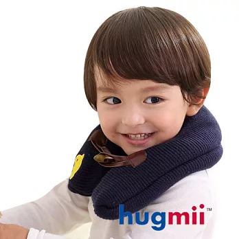 Hugmii兒童單色牛角扣保暖脖圍_藏青獅子