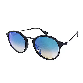 【Ray Ban 雷朋】2447F-90140-49 亞洲版-復古圓框太陽眼鏡 (黑框#水銀漸層藍鏡面)