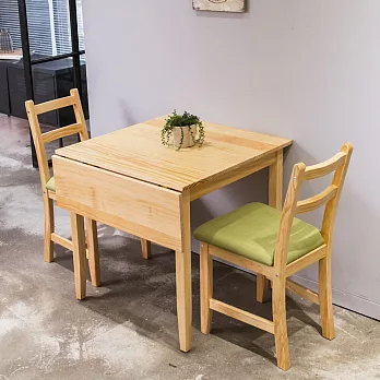 CiS自然行實木家具- 北歐單邊延伸實木餐桌椅組一桌二椅 74*98公分/原木+抹茶綠椅墊