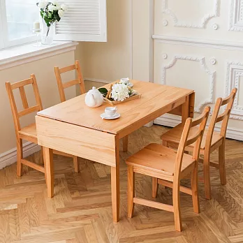 CiS自然行實木家具-雙邊延伸實木餐桌椅組一桌四椅74x166公分/柚木+原木椅墊B北歐木作椅