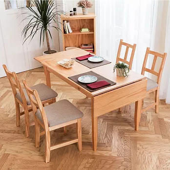 CiS自然行實木家具-雙邊延伸實木餐桌椅組一桌四椅74x166公分/柚木+淺灰椅墊A南法原木椅