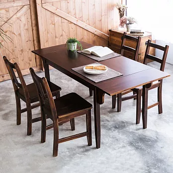 CiS自然行實木家具-雙邊延伸實木餐桌椅組一桌四椅74x166公分/焦糖+原木椅墊A南法原木椅