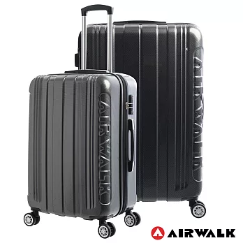 AIRWALK LUGGAGE - 品牌系列碳纖直紋24+28吋 兩箱組拉鍊行李箱 - 洗鍊黑24吋洗鍊黑