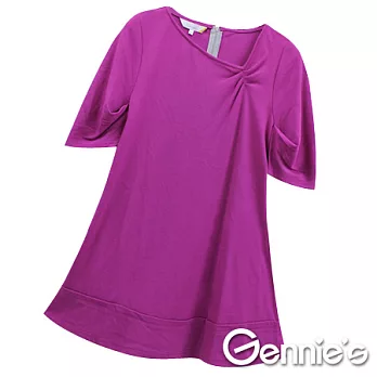 【Gennie’s奇妮】褶飾斜Ｖ領層次春夏孕婦上衣M紫紅
