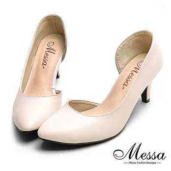 【Messa米莎專櫃女鞋】MIT優雅典範側鏤空內真皮尖頭高跟包鞋39米色