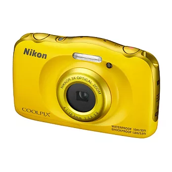 NIKON COOLPIX W100 靓樣三防相機 (公司貨)-送32G卡+專用電池X2+專用座充+清潔組+小腳架+讀卡機+保護貼+飄浮手腕帶-黃色