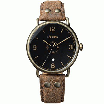 【LICORNE 力抗錶】 光陰系列仿舊設計手錶 (黑/褐 LI058MKBD-K)