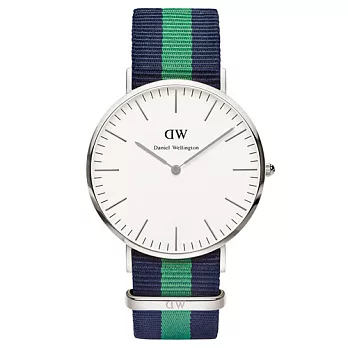 DW Daniel Wellington 經典藍綠帆布腕錶-銀框/40mm(0205DW)