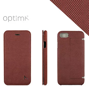 Optima iPhone 7 側掀站立型皮套 針織系列咖啡紅