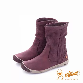 Softinos(女) - HAPPY FEET 十字壓紋超軟牛皮中筒短靴 - 温情紫36温情紫