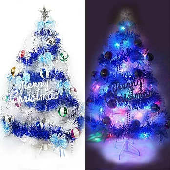 台灣製4尺(120cm)特級白色松針葉聖誕樹 (繽紛馬卡龍藍銀色系)+100燈LED燈一串(附控制器跳機)-黃光YS-WPT04301