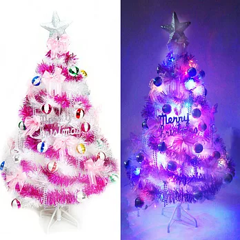 台灣製4尺(120cm)特級白色松針葉聖誕樹 (繽紛馬卡龍粉紫色系)+100燈LED燈串(附控制器跳機)-彩色光YS-WPT04302