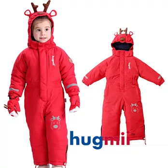 【hugmii】兒童加厚保暖防風防水連身滑雪衣_麋鹿95-115cm,尺寸S