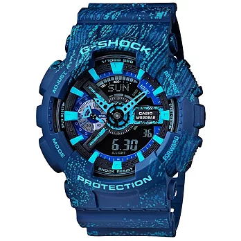 【CASIO】卡西歐 G-SHOCK系列 霧狀蠟筆紋時尚雙顯電子錶 (藍 GA-110TX-2A )