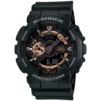 【CASIO】卡西歐 G-SHOCK系列 復古沉穩機械感雙顯電子錶 (黑/古銅 GA-110RG-1A )
