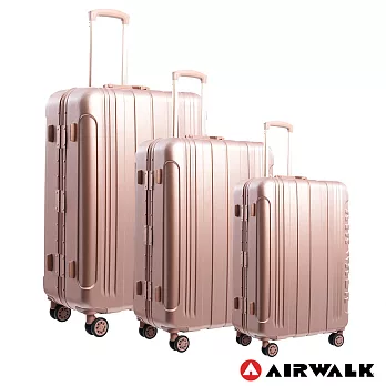 AIRWALK LUGGAGE - 金屬森林 木絲鋁框復古壓扣行李箱 20+24+28吋ABS+PC拉鍊行李箱兩件組 -玫銅金