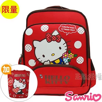 【Hello Kitty凱蒂貓】書包+束口便當袋-EVA俏麗安全反光款(紅色)