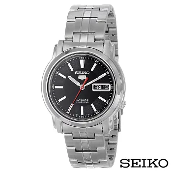 SEIKO精工 精工5日本製造夜光黑色錶盤不鏽鋼男士手錶 SNKL83J1