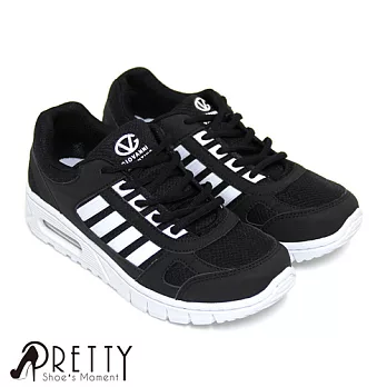 【Pretty】女款個性線條綁帶休閒運動鞋23黑白色