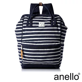 【日本正版anello】橫條紋 休閒柔軟棉質後背包《深藍條紋 BNV》