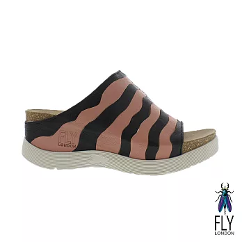 Fly London(女) Wynt 雙層波浪真牛低坡跟造型涼鞋 -EU36黑粉浪