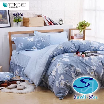 【Saebi-Rer-沁藍花夢】台灣製天絲™萊賽爾雙人五件式床罩組