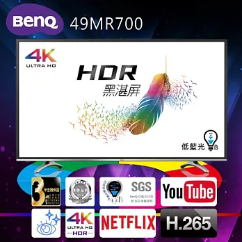 BenQ 49吋 4K HDR智慧連網液晶顯示器+視訊盒(49MR700)＊送尚朋堂14吋立扇 (含基本運費，無安裝)