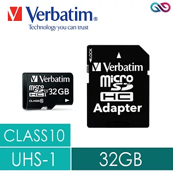 Verbatim威寶 microSDHC CLASS10 UHS-1高速記憶卡(含轉卡)-32GB