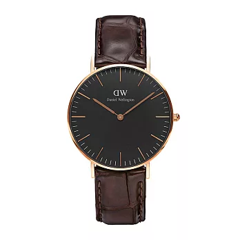 Daniel Wellington 黑錶面深咖啡色鱷魚紋 DW00100140 36mm (DW) 平行輸入