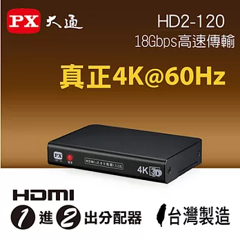 PX大通HDMI一進二出分配器 HD2-120