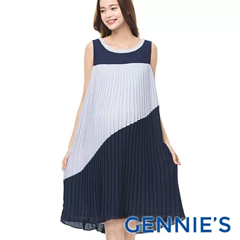 【Gennies專櫃】Gennies系列-皺褶雪紡飄逸洋裝-藍紫色