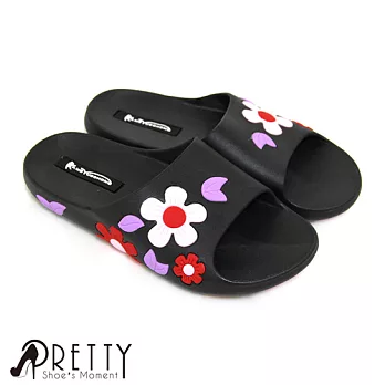【Pretty】獨特滿版亮彩花朵萬用防水拖鞋EU36紫色