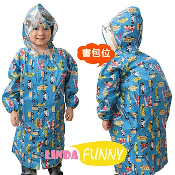 【Linda Funny】滿圖造型書包位兒童雨衣_車車M