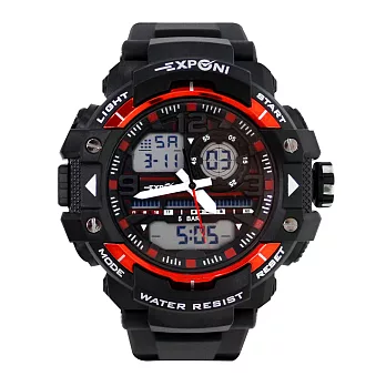 EXPONI 3251 個性沉穩運動電子雙顯手錶- 紅色